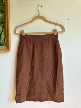 Chanel Wool Pencil Skirt Silk Lined Collection 9 Size 38 Brown